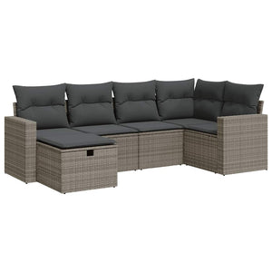 Set Divano da Giardino 6 pz con Cuscini Grigio in Polyrattan