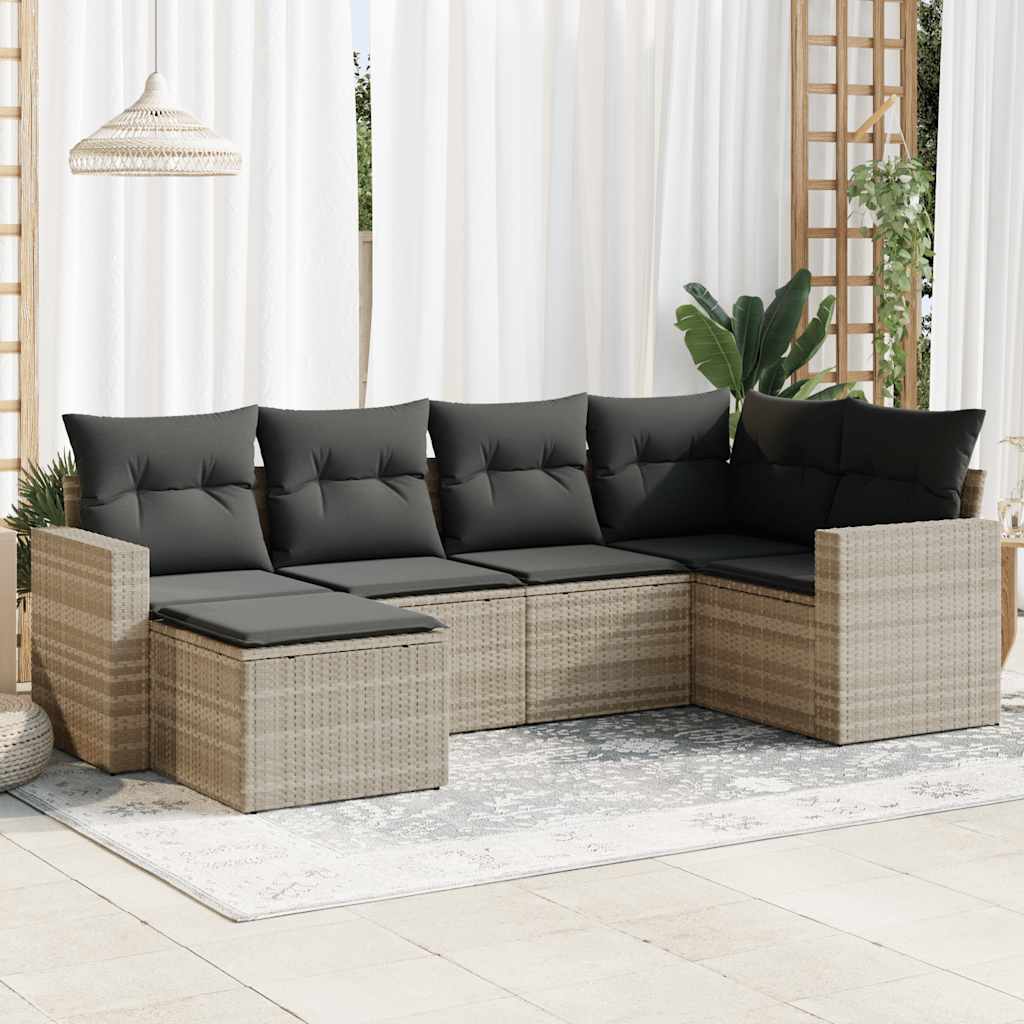 vidaXL Set Divano da Giardino 6pz con Cuscini Grigio Chiaro Polyrattan