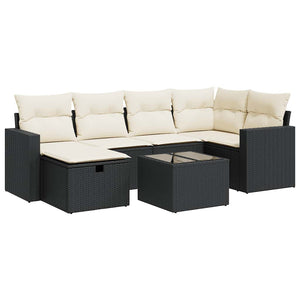 Set Divani da Giardino con Cuscini 7pz Nero Polyrattan