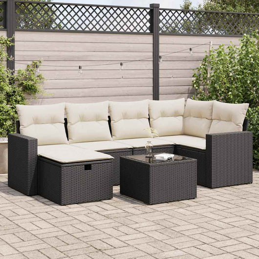 Set Divani da Giardino con Cuscini 7pz Nero Polyrattan