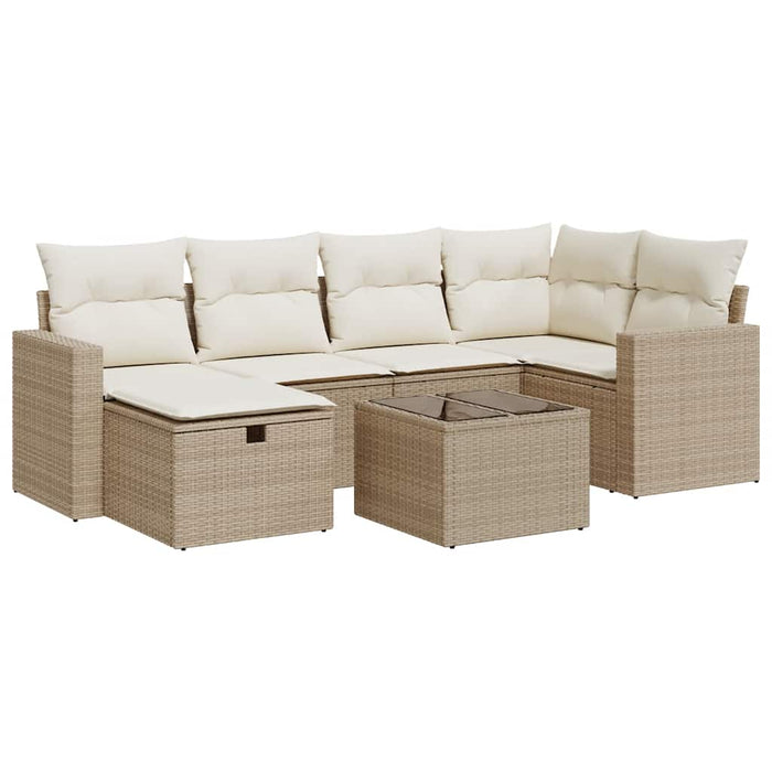 vidaXL Set Divani da Giardino 7 pz con Cuscini Beige in Polyrattan