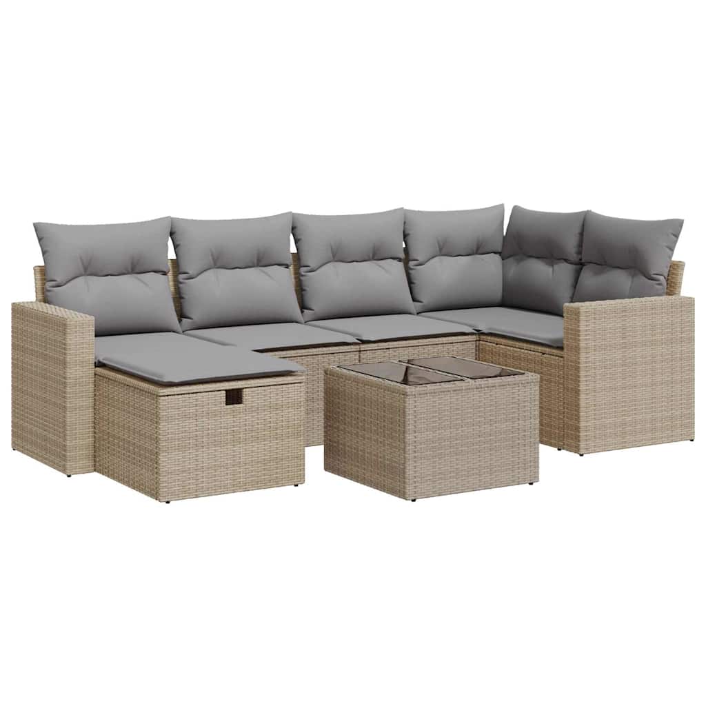 Set Divani da Giardino 7 pz con Cuscini Beige in Polyrattan 3325395