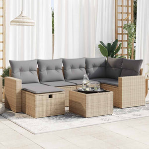 vidaXL Set Divani da Giardino 7 pz con Cuscini Beige in Polyrattan