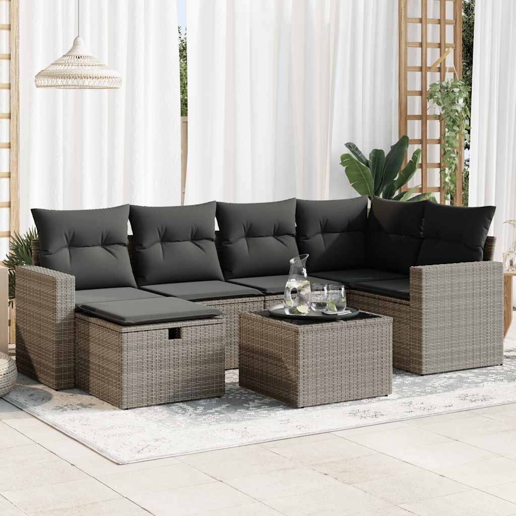 vidaXL Set Divani da Giardino 7 pz con Cuscini Grigio in Polyrattan
