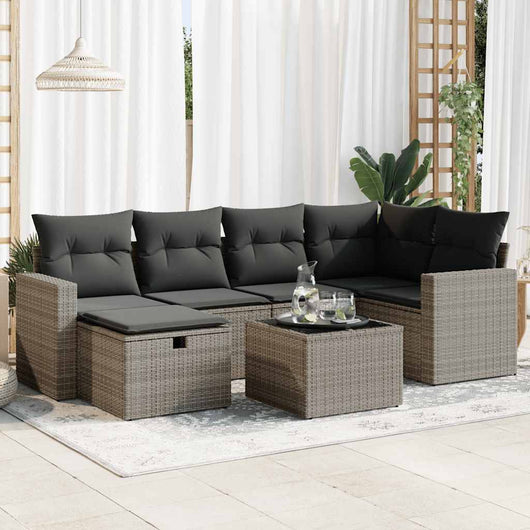 vidaXL Set Divani da Giardino 7 pz con Cuscini Grigio in Polyrattan
