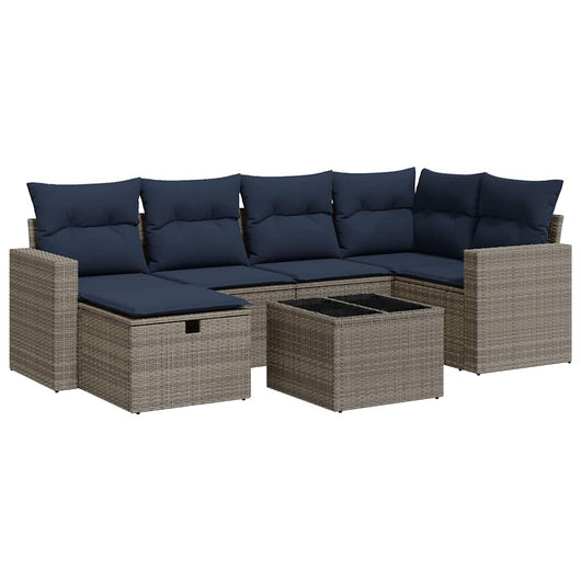vidaXL Set Divani da Giardino 7 pz con Cuscini Grigio in Polyrattan