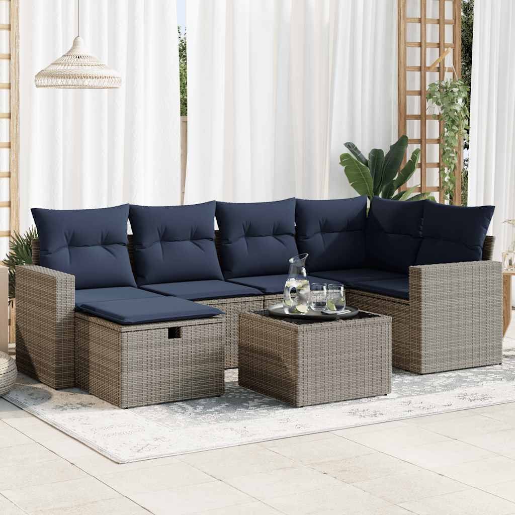 vidaXL Set Divani da Giardino 7 pz con Cuscini Grigio in Polyrattan