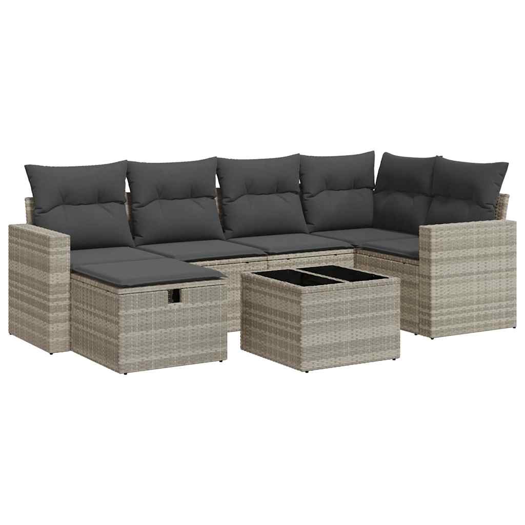 Set Divani da Giardino 7pz con Cuscini Grigio Chiaro Polyrattan 3325398