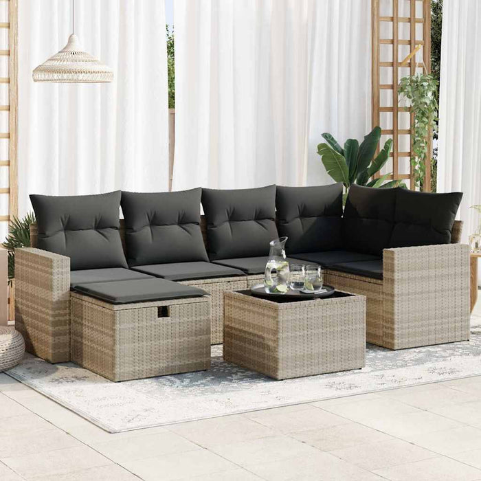 Set Divani da Giardino 7pz con Cuscini Grigio Chiaro Polyrattan 3325398