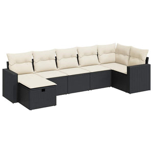 Set Divani da Giardino con Cuscini 7pz Nero Polyrattan