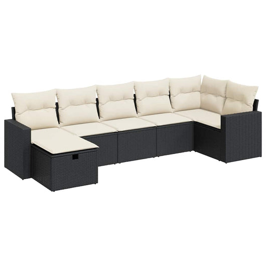 Set Divani da Giardino con Cuscini 7pz Nero Polyrattan