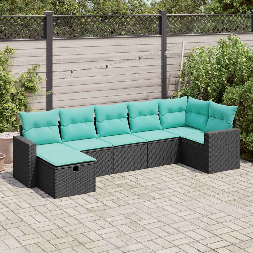 Set Divani da Giardino con Cuscini 7pz Nero Polyrattan 3325403