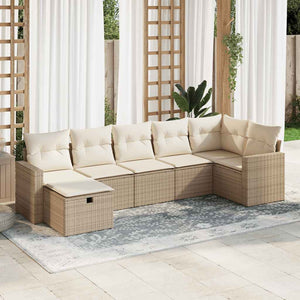 vidaXL Set Divani da Giardino 7 pz con Cuscini Beige in Polyrattan