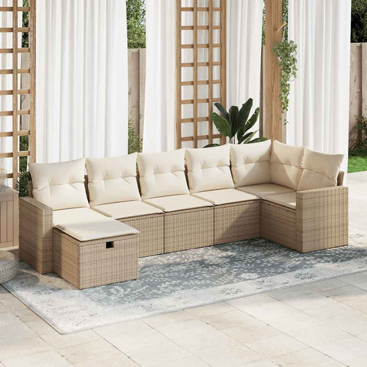 vidaXL Set Divani da Giardino 7 pz con Cuscini Beige in Polyrattan