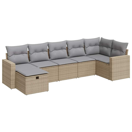 vidaXL Set Divani da Giardino 7 pz con Cuscini Beige in Polyrattan