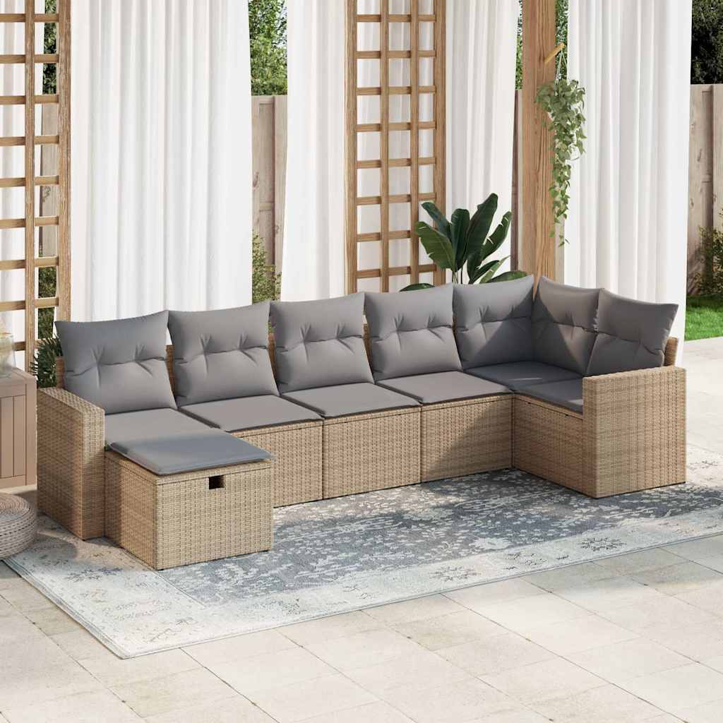 vidaXL Set Divani da Giardino 7 pz con Cuscini Beige in Polyrattan
