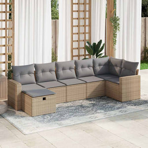 vidaXL Set Divani da Giardino 7 pz con Cuscini Beige in Polyrattan