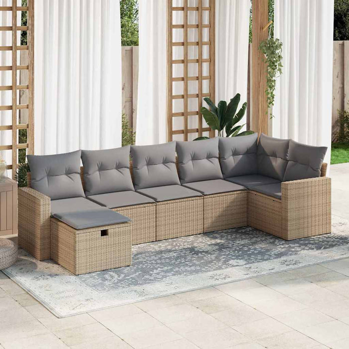 vidaXL Set Divani da Giardino 7 pz con Cuscini Beige in Polyrattan
