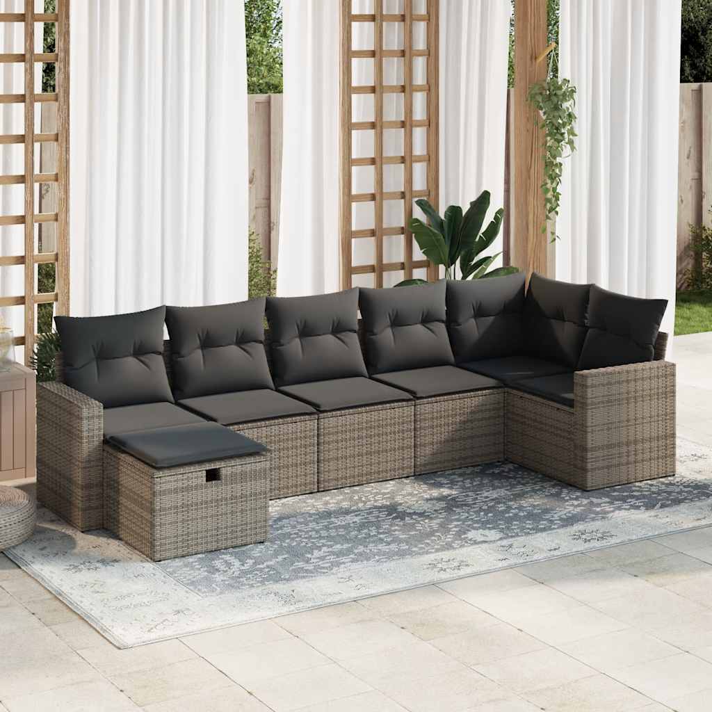 vidaXL Set Divani da Giardino 7 pz con Cuscini Grigio in Polyrattan