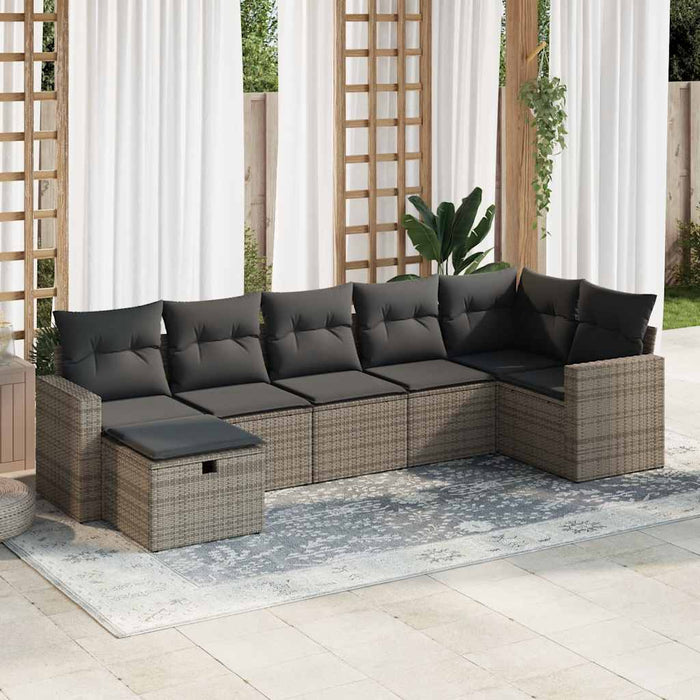 vidaXL Set Divani da Giardino 7 pz con Cuscini Grigio in Polyrattan