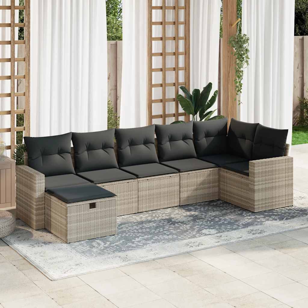 Set Divani da Giardino 7pz con Cuscini Grigio Chiaro Polyrattan 3325408