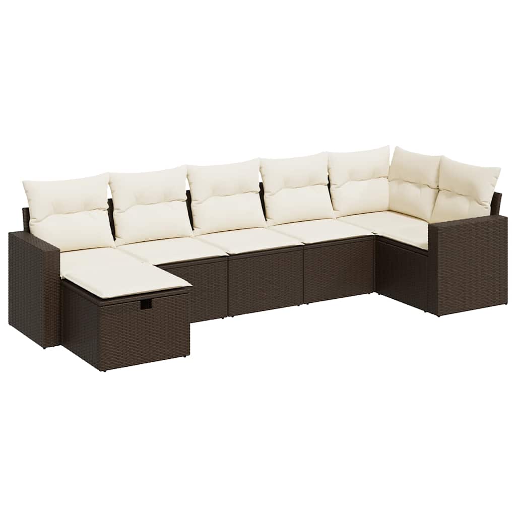 Set Divani da Giardino 7 pz con Cuscini Marrone in Polyrattan
