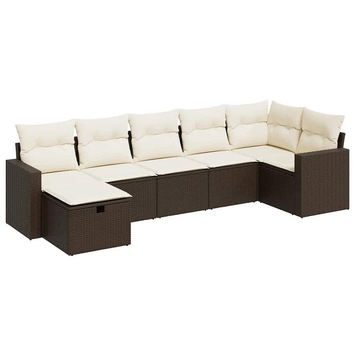 Set Divani da Giardino 7 pz con Cuscini Marrone in Polyrattan
