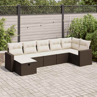 Set Divani da Giardino 7 pz con Cuscini Marrone in Polyrattan