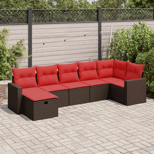 vidaXL Set Divani da Giardino 7 pz con Cuscini Marrone in Polyrattan