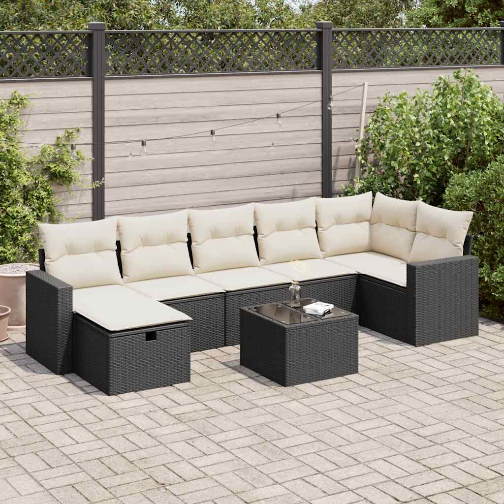 vidaXL Set Divani da Giardino con Cuscini 8 pz Nero in Polyrattan