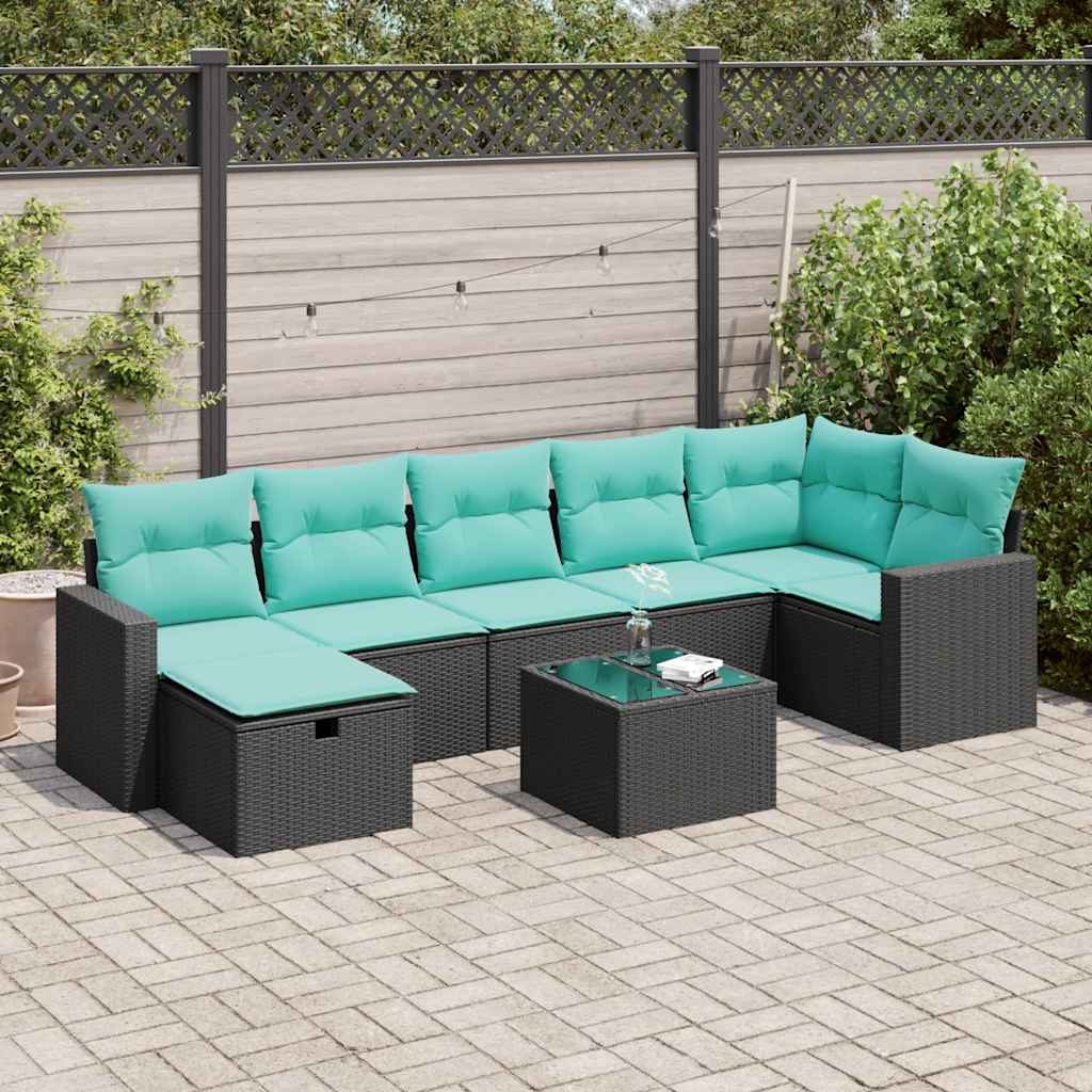 Set Divani da Giardino con Cuscini 8 pz Nero in Polyrattan 3325413