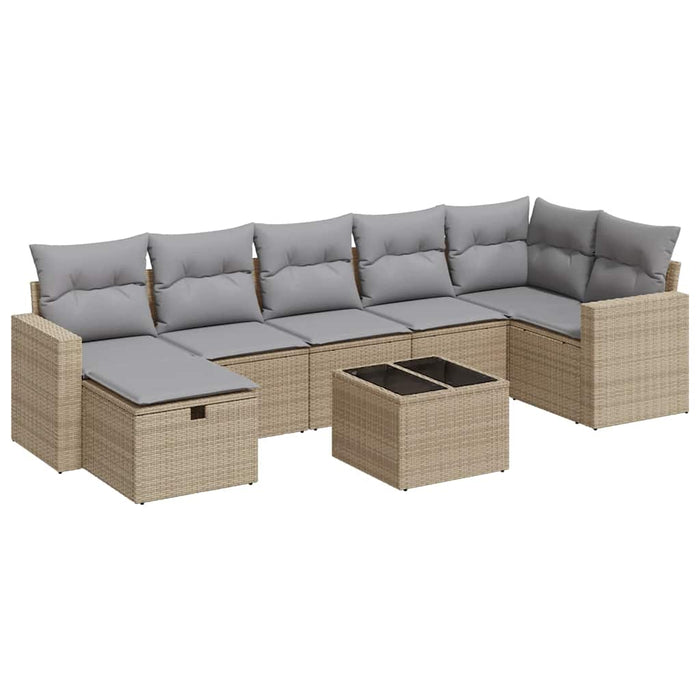 Set Divano da Giardino 8 pz con Cuscini Beige in Polyrattan