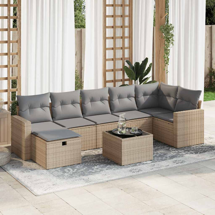 Set Divano da Giardino 8 pz con Cuscini Beige in Polyrattan