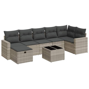 vidaXL Set Divano da Giardino 8pz con Cuscini Grigio Chiaro Polyrattan