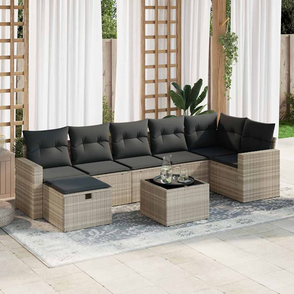 vidaXL Set Divano da Giardino 8pz con Cuscini Grigio Chiaro Polyrattan