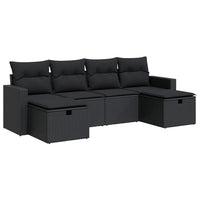 Set Divano da Giardino 6 pz con Cuscini Nero in Polyrattan