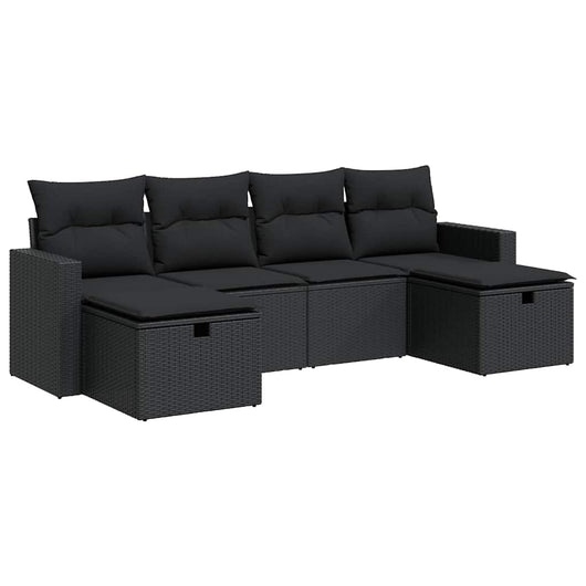 Set Divano da Giardino 6 pz con Cuscini Nero in Polyrattan