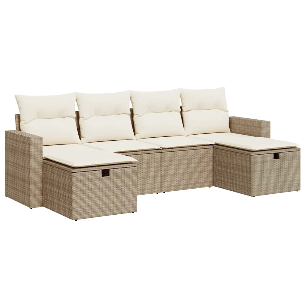 Set Divano da Giardino 6 pz con Cuscini Beige in Polyrattan 3325424