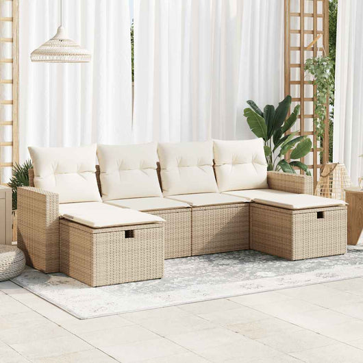 vidaXL Set Divano da Giardino 6 pz con Cuscini Beige in Polyrattan