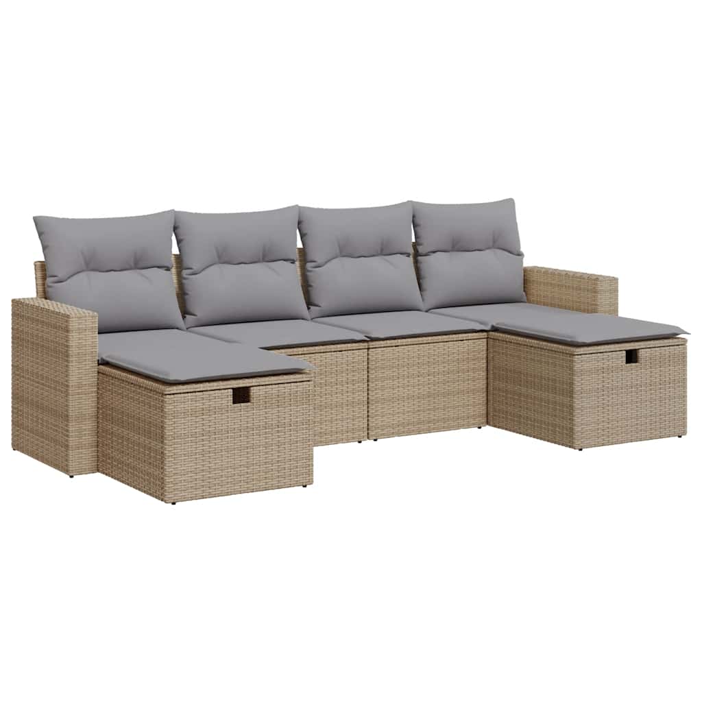 vidaXL Set Divano da Giardino 6 pz con Cuscini Beige in Polyrattan