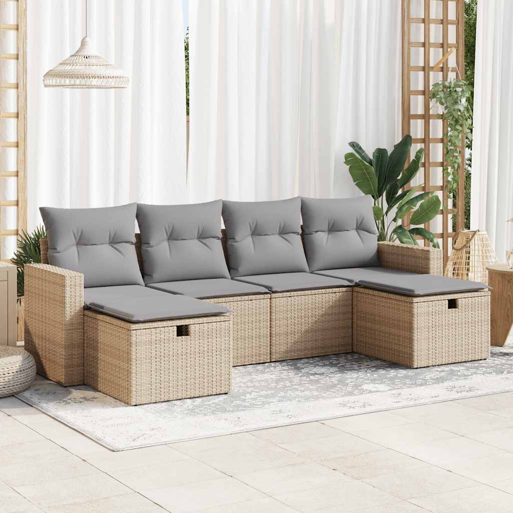 vidaXL Set Divano da Giardino 6 pz con Cuscini Beige in Polyrattan