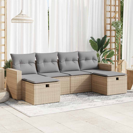 vidaXL Set Divano da Giardino 6 pz con Cuscini Beige in Polyrattan