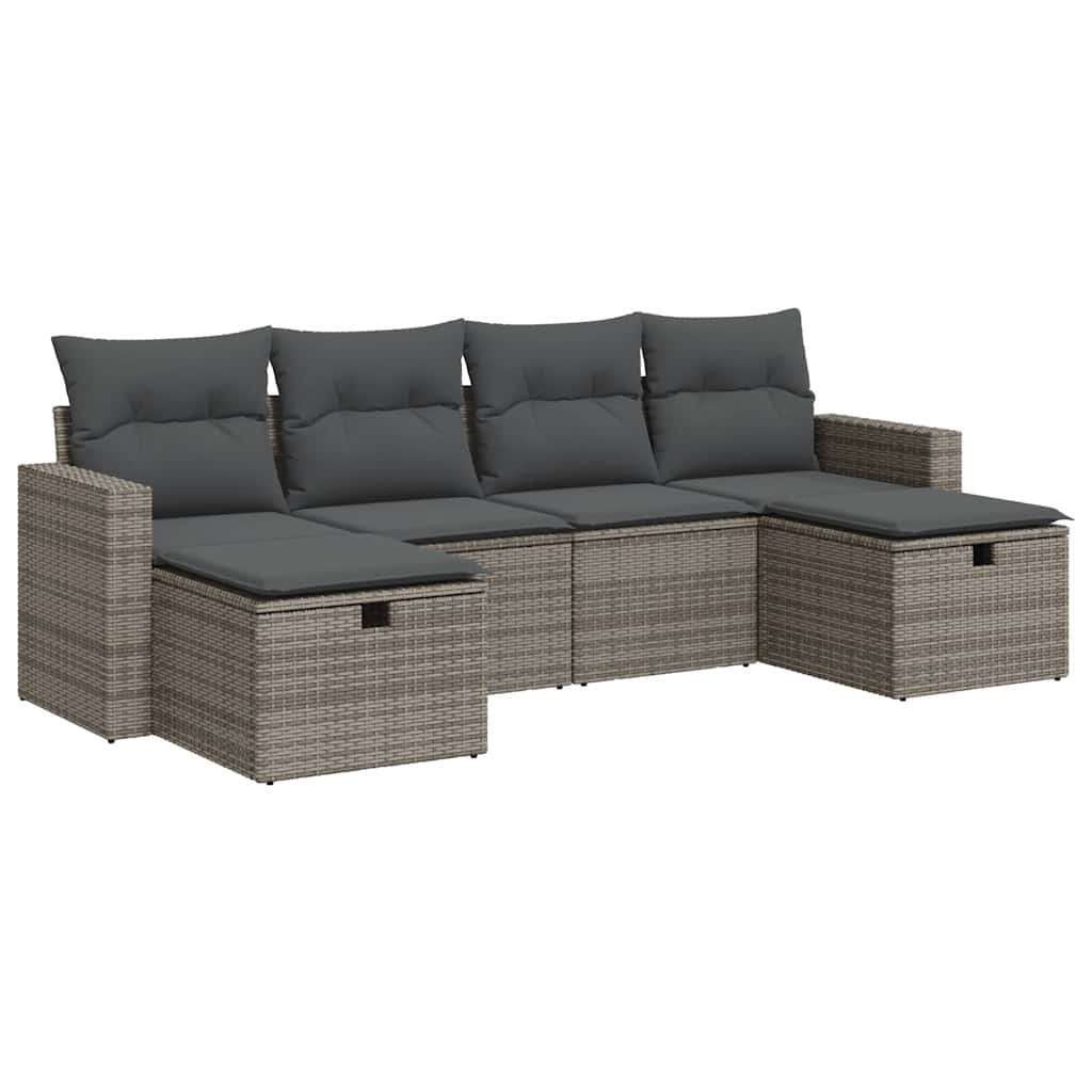 vidaXL Set Divano da Giardino 6 pz con Cuscini Grigio in Polyrattan