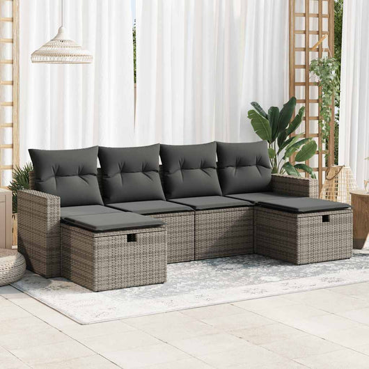 vidaXL Set Divano da Giardino 6 pz con Cuscini Grigio in Polyrattan