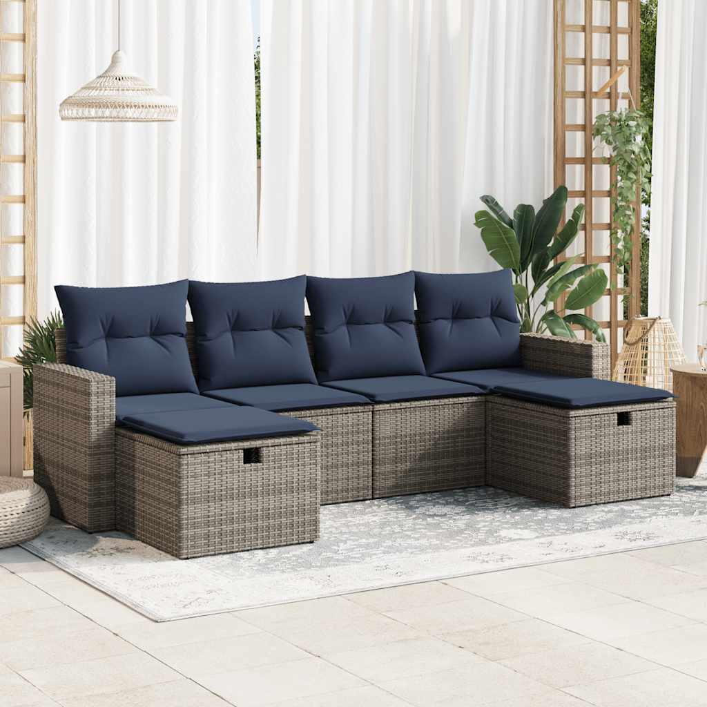 vidaXL Set Divano da Giardino 6 pz con Cuscini Grigio in Polyrattan