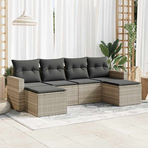 Set Divano da Giardino 6pz con Cuscini Grigio Chiaro Polyrattan