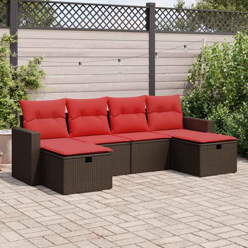 vidaXL Set Divano da Giardino 6 pz con Cuscini Marrone in Polyrattan