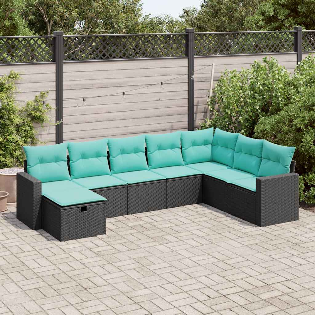 Set Divani da Giardino con Cuscini 8 pz Nero in Polyrattan 3325433