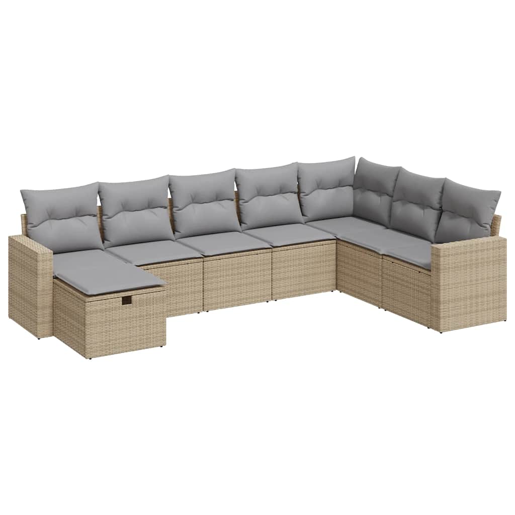 Set Divano da Giardino 8 pz con Cuscini Beige in Polyrattan