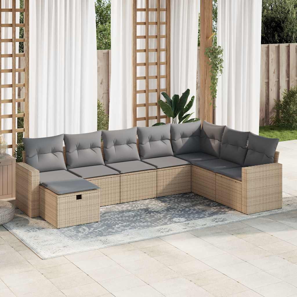 Set Divano da Giardino 8 pz con Cuscini Beige in Polyrattan